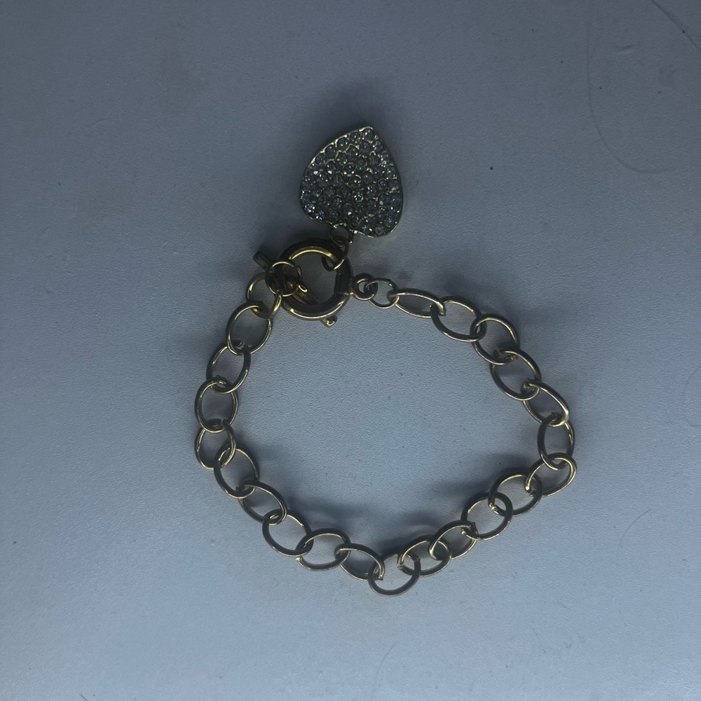 Gold Chain Bracelet with Silver Heart Charm